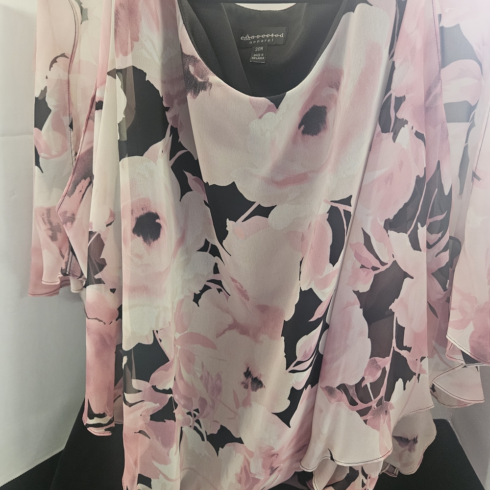 Connected Apparel Pink and Black Floral Long Sleeve Dress